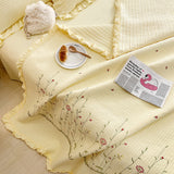 Cotton Quilt Pure Color Home Fashion Elegant Tencel Embroidery Pattern Cotton Summer Cooling Quilt Yellow 1 X Sheet 245x250cm