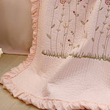 Cotton Quilt Pure Color Home Fashion Elegant Tencel Embroidery Pattern Cotton Summer Cooling Quilt Pink 1 X Sheet 245x250cm