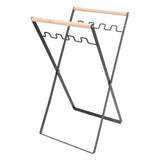 Trash Bag Holder Stand Rubber Wood Handle Iron Stand Flat Appearance Foldable Portable Garbage Bag Stand for Indoor Outdoor Use Black