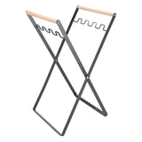 Trash Bag Holder Stand Rubber Wood Handle Iron Stand Flat Appearance Foldable Portable Garbage Bag Stand for Indoor Outdoor Use Black