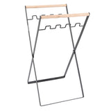 Trash Bag Holder Stand Rubber Wood Handle Iron Stand Flat Appearance Foldable Portable Garbage Bag Stand for Indoor Outdoor Use Black