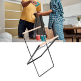 Trash Bag Holder Stand Rubber Wood Handle Iron Stand Flat Appearance Foldable Portable Garbage Bag Stand for Indoor Outdoor Use Black