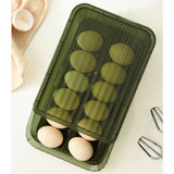 Egg Storage Box Plastic Automatic Rolling Transparent Thickened Grooved Egg Storage Container for Refrigerator Kitchen Green