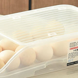 Egg Storage Box Plastic Automatic Rolling Transparent Thickened Grooved Egg Storage Container for Refrigerator Kitchen White