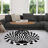 Round Black White Grid Carpet 3D Vortex Room Bedroom Anti Slip Floor Mats Home Carpet Rugs