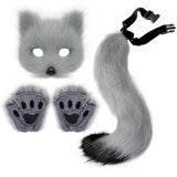 3 Pcs Set Festival Animal Mask Gloves Plush Animal Tail Handmade Beast Tail Cosplay Props Accessories Gray