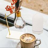 Essential Oil Diffuser Humidifier Ceramic Rhomboid Aromatherapy Diffuser Ultrasound Cool Mist Humidifier with 7 LED Lights for Home