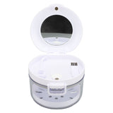 Denture Case Portable Denture Bath Cup Retainer Storage Box with Mirror Braces Removal Tool Cleaning Brush for False Teeth
