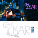 BAR Neon LED Purple 24‑key Remote Control 8‑mode Wall Light Neon Lights for Family Restaurant PARTY BarWine Glass Blue Light