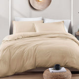 Hotel Soft Microfiber Duvet Cover Set-2000TC Quilt Cover Set & Pillowcases -1 Donna Cover Zipper Closure & 1 x Pillowcases-Breathable Bedding - Wrinkle, Fade, Stain Resistant(Camel Beige,Queen)