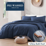 Hotel Soft Microfiber Duvet Cover Set-2000TC Quilt Cover Set & Pillowcases -1 Donna Cover Zipper Closure & 1 x Pillowcases-Breathable Bedding - Wrinkle, Fade, Stain Resistant(Navy,Single)