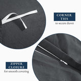 Hotel Soft Microfiber Duvet Cover Set-2000TC Quilt Cover Set & Pillowcases -1 Donna Cover Zipper Closure & 1 x Pillowcases-Breathable Bedding - Wrinkle, Fade, Stain Resistant(Dark gray,Super King)