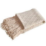 Yan Chu Knitted Diamond Blanket 125x170cm Beige 125x 170 Diamond (with tassels)