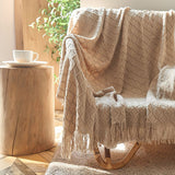 Yan Chu Knitted Diamond Blanket 125x170cm Beige 125x 170 Diamond (with tassels)