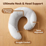 U-Shaped Calming Sleep Pillow for Small Pets Soft Plush Support Cushion for Anxiety Relief Deep Sleep Dogs Cats Home Sofa Bed (Grey & White Mixed)