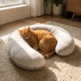 U-Shaped Calming Sleep Pillow for Small Pets Soft Plush Support Cushion for Anxiety Relief Deep Sleep Dogs Cats Home Sofa Bed (Grey & White Mixed)