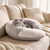 U-Shaped Calming Sleep Pillow for Small Pets Soft Plush Support Cushion for Anxiety Relief Deep Sleep Dogs Cats Home Sofa Bed (Grey & White Mixed)