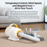 Smart Pet Grooming Dryer with Adjustable Speed Temperature and Replaceable Nozzles for Quick Drying and Loose Hair Removal After Bathing for Cats and Dogs at Home (Upgraded Blow & Suction Pet Dryer)