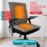 USB-Powered Heated Seat Cushion with Plush Faux Rabbit Fur, Anti-Slip Base, and Foldable Backrest – Ideal for Office Chairs, Car Seats, and Outdoor Camping Chairs in Rock Gray, Cherry Pink, and Fallen Yellow. (45×45×4cm, Grey)