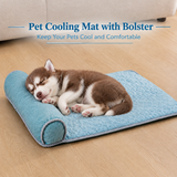 Cooling Pet Mat with Bolster Pillow for Cats and Dogs, Breathable Summer Rest Bed with Anti-Slip Base for Home, Car, Sofa, and Floor Use (Light Blue, S(60*40cm))