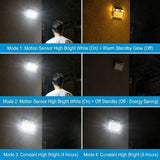 Solar Powered Motion Sensor Wall Light with Dual-Head LED Spotlight, IP65 Waterproof Outdoor Security Lamp for Patio, Doorway, Stairs, and Building Exterior, Auto On/Off at Dusk, 4 Adjustable Lighting Modes, Energy-Efficient and Weather-Resistant (3PCS)