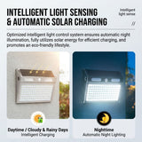 Solar Powered Motion Sensor Wall Light with Dual-Head LED Spotlight, IP65 Waterproof Outdoor Security Lamp for Patio, Doorway, Stairs, and Building Exterior, Auto On/Off at Dusk, 4 Adjustable Lighting Modes, Energy-Efficient and Weather-Resistant (3PCS)