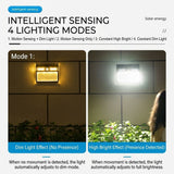 Solar Powered Motion Sensor Wall Light with Dual-Head LED Spotlight, IP65 Waterproof Outdoor Security Lamp for Patio, Doorway, Stairs, and Building Exterior, Auto On/Off at Dusk, 4 Adjustable Lighting Modes, Energy-Efficient and Weather-Resistant (4PCS)