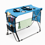 Foldable Pet Grooming Table with Stainless Steel Frame and Breathable Mesh Surface for Bathing Nail Trimming Hair Drying Ear Cleaning and Daily Coat Care at Home or Outdoors (4 Hole Blue (Large))