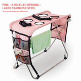 Foldable Pet Grooming Table with Stainless Steel Frame and Breathable Mesh Surface for Bathing Nail Trimming Hair Drying Ear Cleaning and Daily Coat Care at Home or Outdoors (4 Hole Blue (Large))