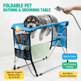 Foldable Pet Grooming Table with Stainless Steel Frame and Breathable Mesh Surface for Bathing Nail Trimming Hair Drying Ear Cleaning and Daily Coat Care at Home or Outdoors (4 Hole Pink (Large))