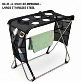 Foldable Pet Grooming Table with Stainless Steel Frame and Breathable Mesh Surface for Bathing Nail Trimming Hair Drying Ear Cleaning and Daily Coat Care at Home or Outdoors (6 Hole Black (Large))