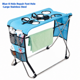Foldable Pet Grooming Table with Stainless Steel Frame and Breathable Mesh Surface for Bathing Nail Trimming Hair Drying Ear Cleaning and Daily Coat Care at Home or Outdoors (8 Hole Blue (Large))