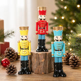 Handmade Resin Nutcracker Soldier Christmas Candle Holder Festive Desktop Decoration for Holiday Home Decor Living Room Bedroom Tabletop Ornament (Yellow)