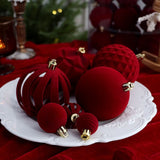 Luxury Flocked Christmas Balls Set for Holiday Tree Hanging, Festive Home Decor, Seasonal Party Ornament, Elegant Velvet Baubles (Burgundy)