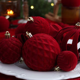 Luxury Flocked Christmas Balls Set for Holiday Tree Hanging, Festive Home Decor, Seasonal Party Ornament, Elegant Velvet Baubles (Burgundy)