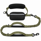 Hands-Free Dog Walking Belt with Bungee Leash and Reflective Waist Pouch Set for Running Jogging and Outdoor Adventures with Dogs (Black)