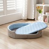 Cooling Ice Silk Pet Bed for Small Dogs and Cats, Breathable Summer Nest with Washable Cushion, Anti-Slip Bottom, Indoor Lounging and Resting (Pink, M(60*48cm))