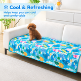 Cooling Pet Mat for Dogs and Cats, Breathable Ice Silk Summer Bed Pad with Non-Slip Base, Washable Comfortable Resting Cushion for Indoor Floors Sofas and Pet Crates (Blue Snowflake & Paw Print, L)