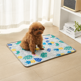 Cooling Pet Mat for Dogs and Cats, Breathable Ice Silk Summer Bed Pad with Non-Slip Base, Washable Comfortable Resting Cushion for Indoor Floors Sofas and Pet Crates (Blue Snowflake & Paw Print, L)