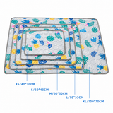 Cooling Pet Mat for Dogs and Cats, Breathable Ice Silk Summer Bed Pad with Non-Slip Base, Washable Comfortable Resting Cushion for Indoor Floors Sofas and Pet Crates (Blue Snowflake & Paw Print, XL)