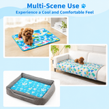 Cooling Pet Mat for Dogs and Cats, Breathable Ice Silk Summer Bed Pad with Non-Slip Base, Washable Comfortable Resting Cushion for Indoor Floors Sofas and Pet Crates (Blue Tropical Style, M)