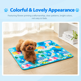 Cooling Pet Mat for Dogs and Cats, Breathable Ice Silk Summer Bed Pad with Non-Slip Base, Washable Comfortable Resting Cushion for Indoor Floors Sofas and Pet Crates (Blue Tropical Style, XL)