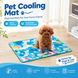 Cooling Pet Mat for Dogs and Cats, Breathable Ice Silk Summer Bed Pad with Non-Slip Base, Washable Comfortable Resting Cushion for Indoor Floors Sofas and Pet Crates (Pink Snowflake & Paw Print, M)