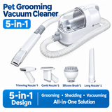 Five-in-One Pet Grooming Vacuum Kit with Clippers, Deshedding Brush and 200cm Hose for Home and Salon Use, White (White)