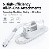 Five-in-One Pet Grooming Vacuum Kit with Clippers, Deshedding Brush and 200cm Hose for Home and Salon Use, White (White)