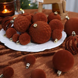24-Piece Flocked Christmas Ball Ornament Set in Four Textured Styles, 4cm Hanging Decors for Holiday Tree, Festive Scene Display and Tabletop Atmosphere Enhancement (Burgundy)