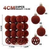 24-Piece Flocked Christmas Ball Ornament Set in Four Textured Styles, 4cm Hanging Decors for Holiday Tree, Festive Scene Display and Tabletop Atmosphere Enhancement (Burgundy)