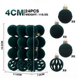 24-Piece Flocked Christmas Ball Ornament Set in Four Textured Styles, 4cm Hanging Decors for Holiday Tree, Festive Scene Display and Tabletop Atmosphere Enhancement (Burgundy)