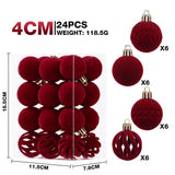 24-Piece Flocked Christmas Ball Ornament Set in Four Textured Styles, 4cm Hanging Decors for Holiday Tree, Festive Scene Display and Tabletop Atmosphere Enhancement (Caramel Brown)