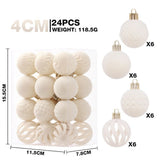 24-Piece Flocked Christmas Ball Ornament Set in Four Textured Styles, 4cm Hanging Decors for Holiday Tree, Festive Scene Display and Tabletop Atmosphere Enhancement (Caramel Brown)